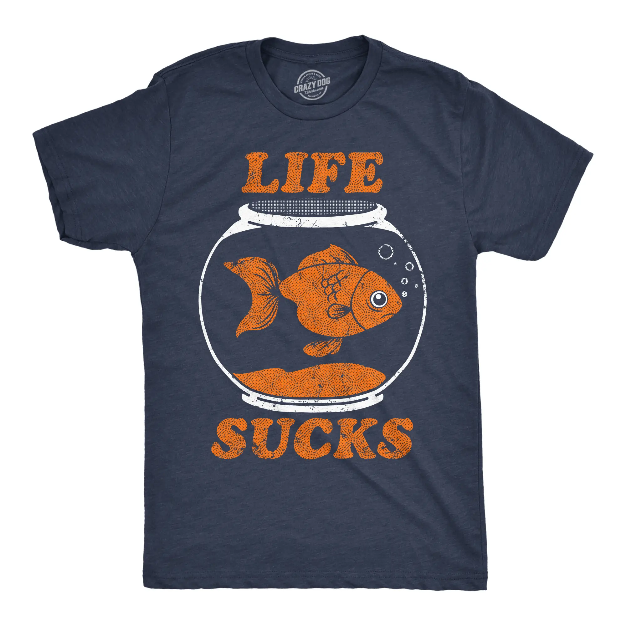 Mens Funny T Shirts Life Sucks Sarcastic Goldfish Graphic Novelty Tee for Men Mens Funny T Shirts Cool Vintage Fashion T-Shirt Gift Classic Menswear Funny Animal Short Sleeve Novelty Tees for Guys Navy -
