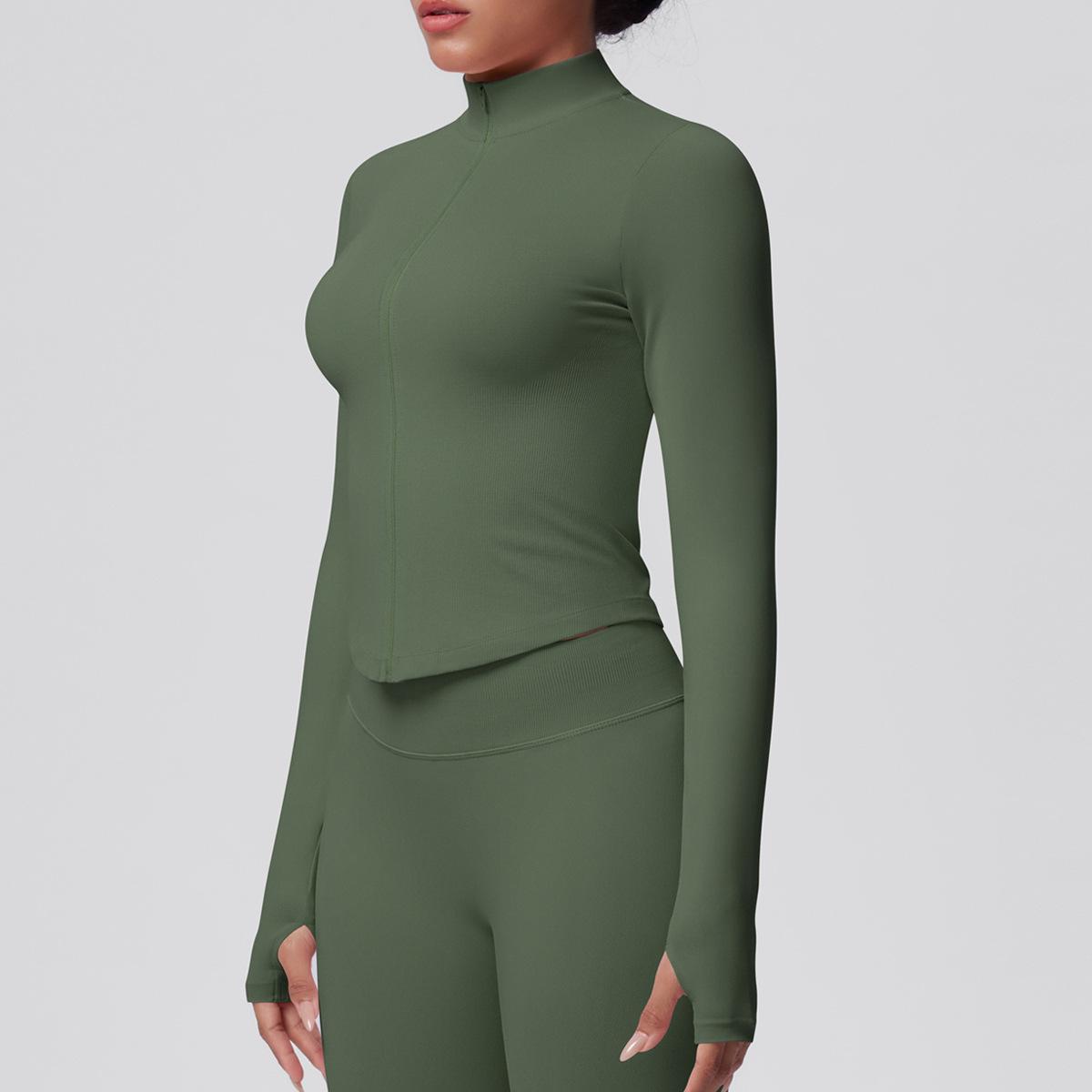 Women's Ribbed Cropped Yoga Jacket, Breathable Long Sleeve Zip-Up Compression Activewear with Thumb Holes for Gym & Running, Plus Size, Female, Large, Normal Type, Thumbhole Cuff, Tight, Slim-Fitting, Stretchable, Thumbholes, Slim Fit, Stretch Fabric