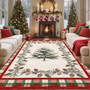 Christmas Tree Plaid Carpet, Non-Slip Soft, Holiday Home Decor Gift, Suitable for Living Room Bedroom Office Dining Area, Home Decor Rugs