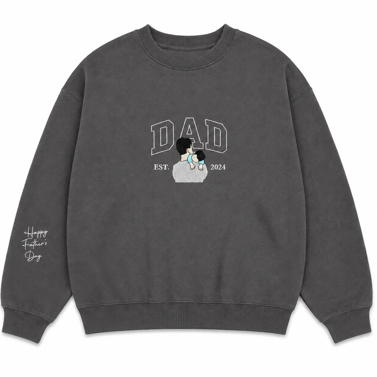 Custom Embroidered Dad Sweatshirt With Kid Portrait – Personalized Gift for Father’s Day Birthday or Valentine Day