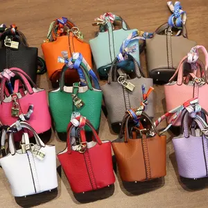 Mini Vegetable Basket Keychain with High-Quality Leather Colorful Strap Car Keychain and Earphone Bag in Fresh Orange Pink Blue Versatile Design