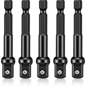 5Pcs Black Steel 3/8-Inch Impact Socket Adapter Kit, 1/4-In to 3/8-Drive Adapter, with Extension Bits, for Automotive DIY and Power Tools