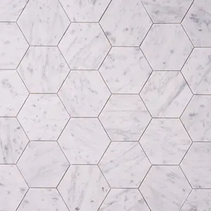 Carrara White 6″ Hexagon Polished/Honed Marble Mosaic Sample