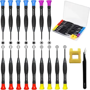 18PCS Mini Precision Screwdriver Set With Case, Magnetic Small Flathead Phillips Pentalobe Torx Star Screwdriver Set Kit and Tweezers for Repairing Computer Eyeglass Phone Watch