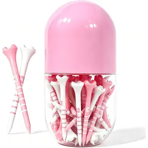 & Durable Plastic Golf Tees 60 count Size 2-3/4 Inch or 3-1/4 Inch Packaged in Plastic Jar with Lid   White Blue Color