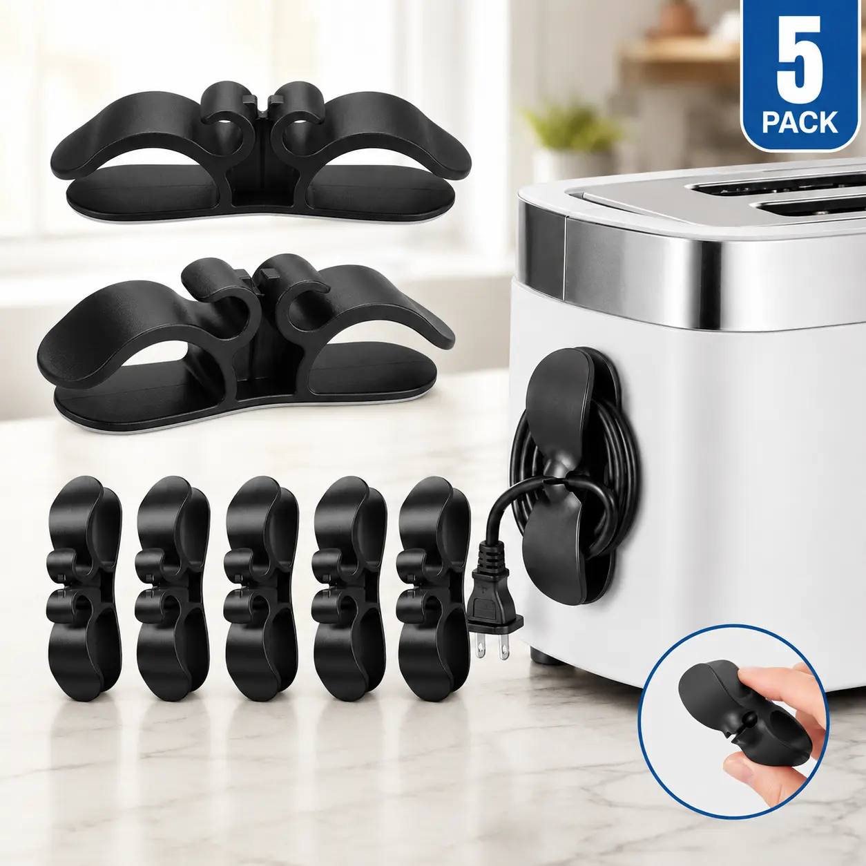 【10-Pack】 Appliance Cord Organizer - Upgraded Kitchen Cord Keeper with 3M Glue & TPR Silicone, Wall Rack Holder for Coffee Makers, Toasters, Pressure Cookers, Rice Cookers, Stand Mixers, Home Storage