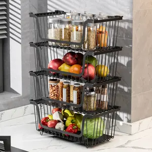 【Holiday Deals】San Dream 4PCS Stackable Wire Baskets for Pantry Organizers Storage Vegetable Fruit Basket for Countertop Kitchen Storage Metal Baskets Produce Potato Onion Storage Bin