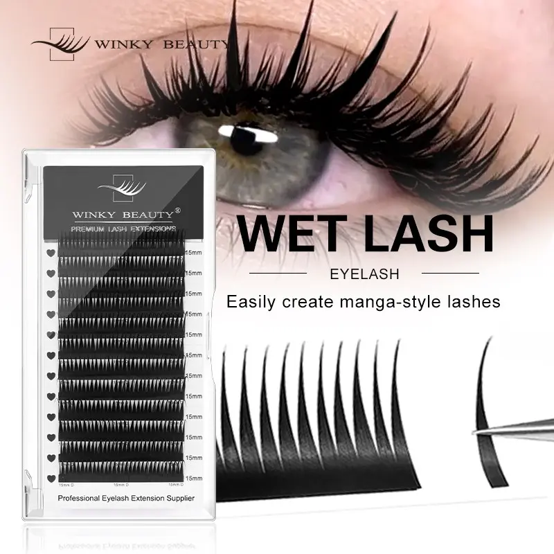 winky beauty Wet Look A Shape Manga Wispy cosplay Type Spikes Lashes, Eyelash Extensions, 0.07mm C/D Curl Individual Volume Natural Premade Fans Volumized False Eyelashes, Eyelash Falsies