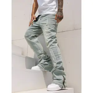 Manfinity LEGND Men's Light Wash Denim Jeans: Casual Modern Style Long Length With Zipper Details And Distressed Design Going Out Hang Out Disco College Street