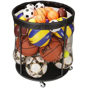 Ball Storage Cart, Ball Storage Bin for Balls, 48 Gals Mesh Ball Holder, Basketball Rack with Wheels, Outdoor, Indoor