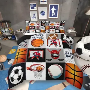 Boys Basketball Comforter Set,Rugby Football Baseball Bedding Set,Teen Boy Ball Sports Games Comforter Rugby Field Soccer Basketball Hoop Bed Set
