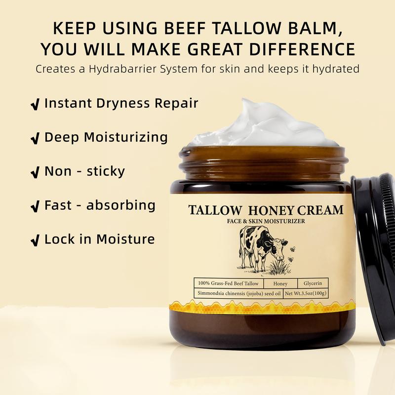 2Bmagic Whipped Grass-Fed Beef Tallow Honey cream - 100g,Moisturizing Cream for Soft, Smooth Skin - Handmade All-Natural Moisturizer - Lavender Moisture Daily Glycerin Jojoba Lightweight Oil