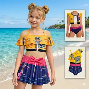 Girls 2-Piece Swimsuit Trendy Ruffle Tankini with Skirt UPF 50+ Sun Protection Cute Designer Bathing Suit for Beach & Summer