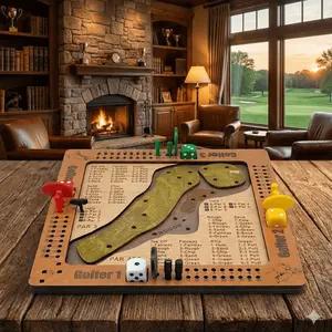 Tabletop Golf Dice Game Set, Fun Challenge Wooden Board Game for Family Gatherings, 1-4 Players, Perfect Gift for Golf Enthusiasts, Party Board Game