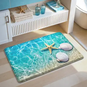 Ocean Themed Bathroom Mat, 1 Count Non-slip Soft Absorbent Bath Rug, Washable Bath Mat for Bathroom, Home Decoration, Bathroom Decorative Mat, Bathroom Accessories
