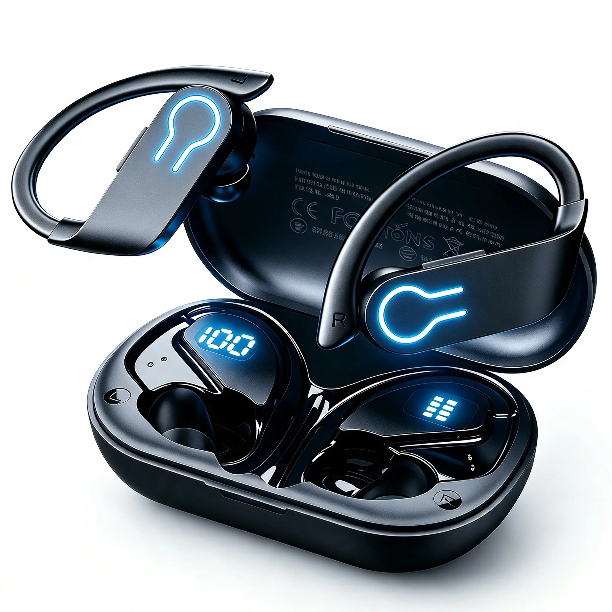 Wireless Bluetooth 5.3 Hanging Ear Earbuds, Secure Ergonomic Design, Type-C Charging Port, Noise Reduction, Premium Audio, Waterproof Sports Headphones for Daily Calls, Running, Travel & Office Use