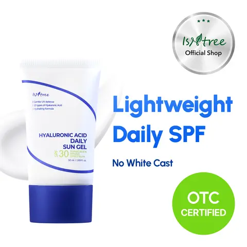 [isntree Official Shop] Hyaluronic Acid Daily Sun Gel 1.69 fl.oz / 50ml - Moisturizing sunscreen SPF 30 with no white cast, lightweight daily UV care, Korean Skincare