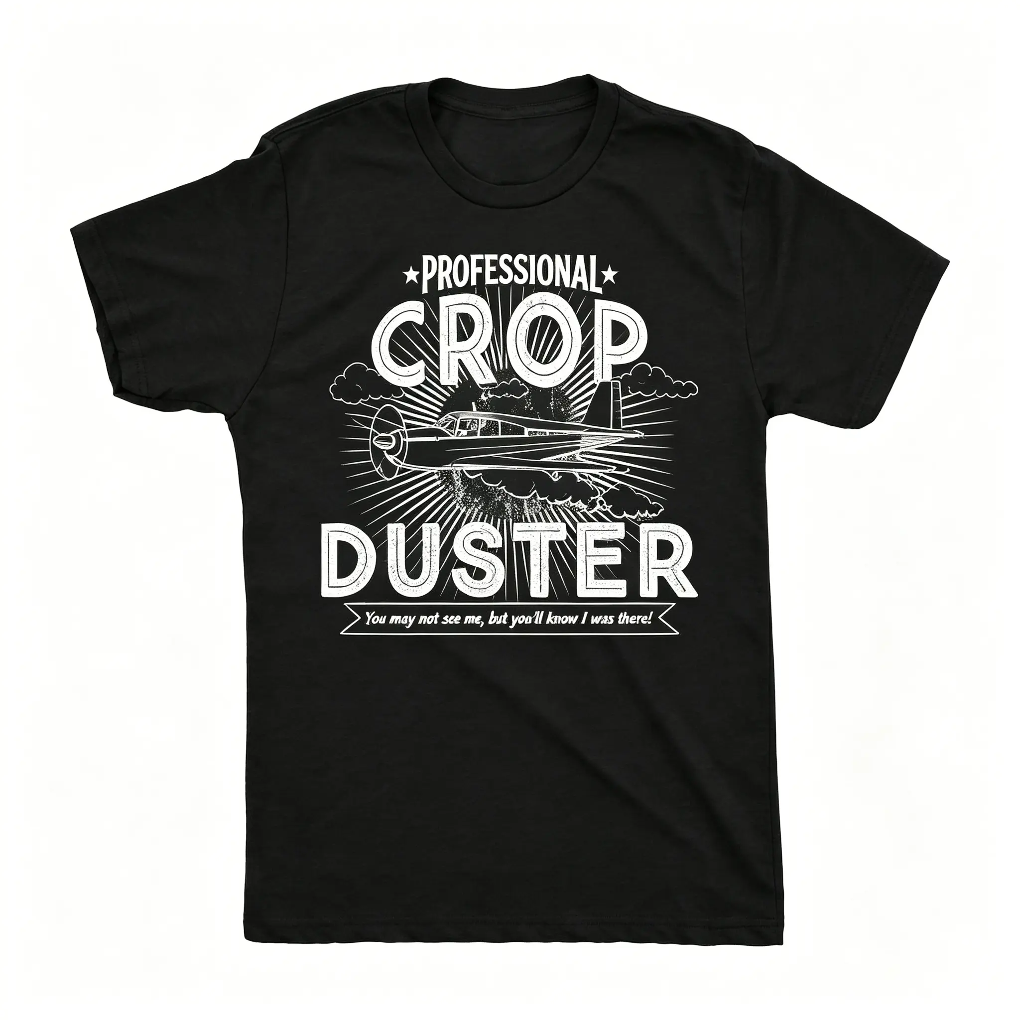 Men's Vintage Graphic Cotton Tee, Shortsleeve Crop Duster Plane Shirt for Aviation Lovers & Farmers, Soft, Casual