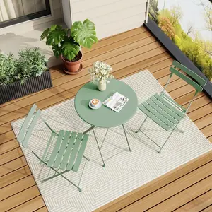3-Piece Folding Bistro Set, Foldable Patio Furniture Set with Premium Frame, Outdoor Bistro Table and Chairs Set of 2 for Patio, Garden and Balcony, Green