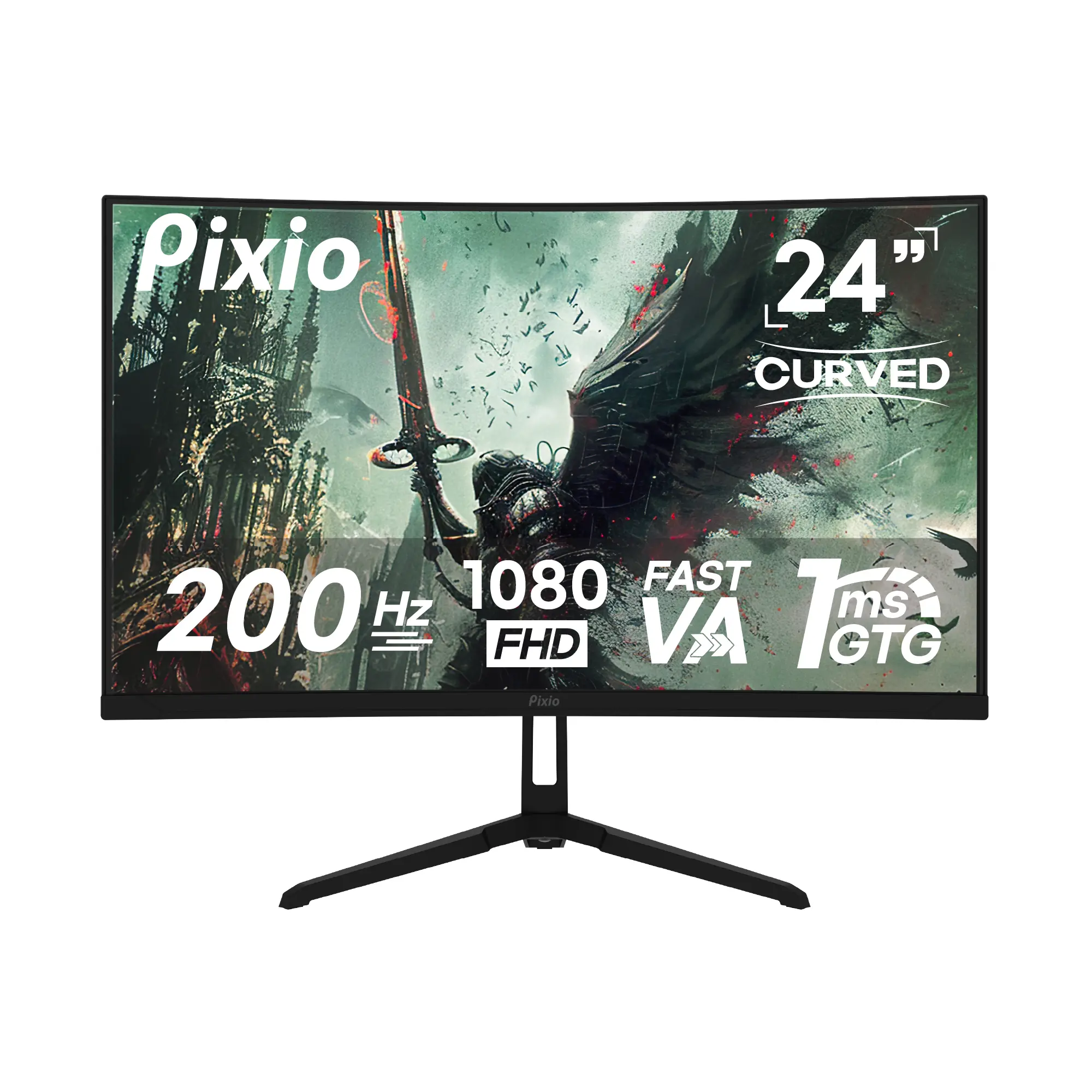 Pixio PXC248 Wave 24 inch 200Hz Refresh Rate FHD 1080p Resolution 1500R Curve Fast VA Panel 1ms GTG Response Time Adaptive Sync HDR Curved Gaming Monitor