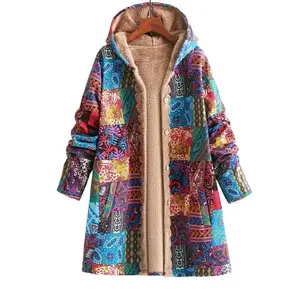 Women's Cozy Fleece-Lined Hooded Jacket with Floral Print, Long Sleeves & Pockets - Perfect for Fall/Winter Fabric Womenswear Casual Outerwear Coats