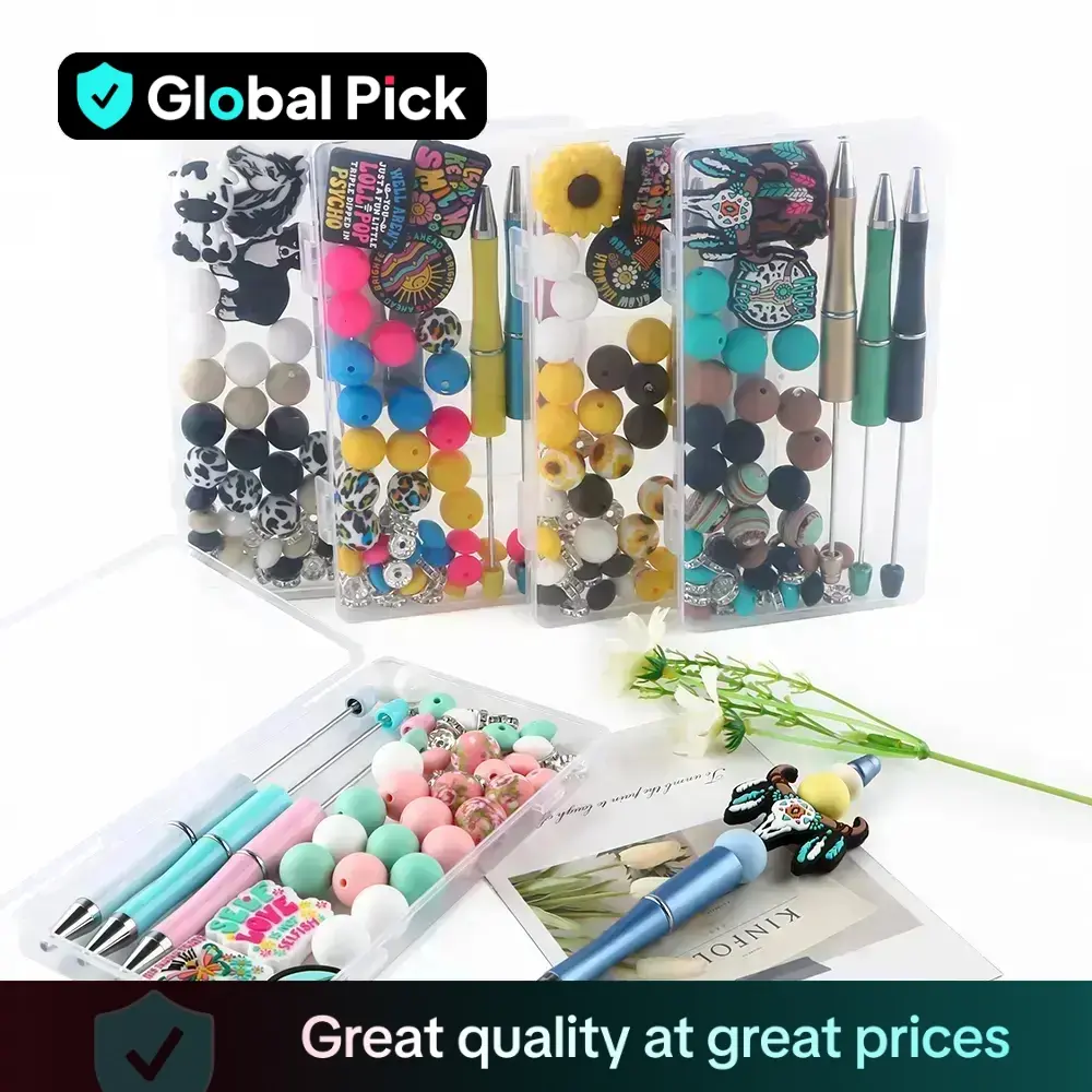 54 Pieces/box Of Various Animal Silicone Focal Beads, Silicone Round Beads, Silicone Printed Round Beads, Lentil Beads, and DIY Pen Jewelry Making Kit