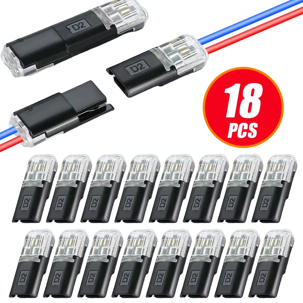 40pcs/18pcs Quick Wire Terminal Set, No Stripping Wire Connector, 2/3/5 Hole Splicer + D2 Adapter, 28-14awg Soft Hard Wire Universal Terminal Connectors