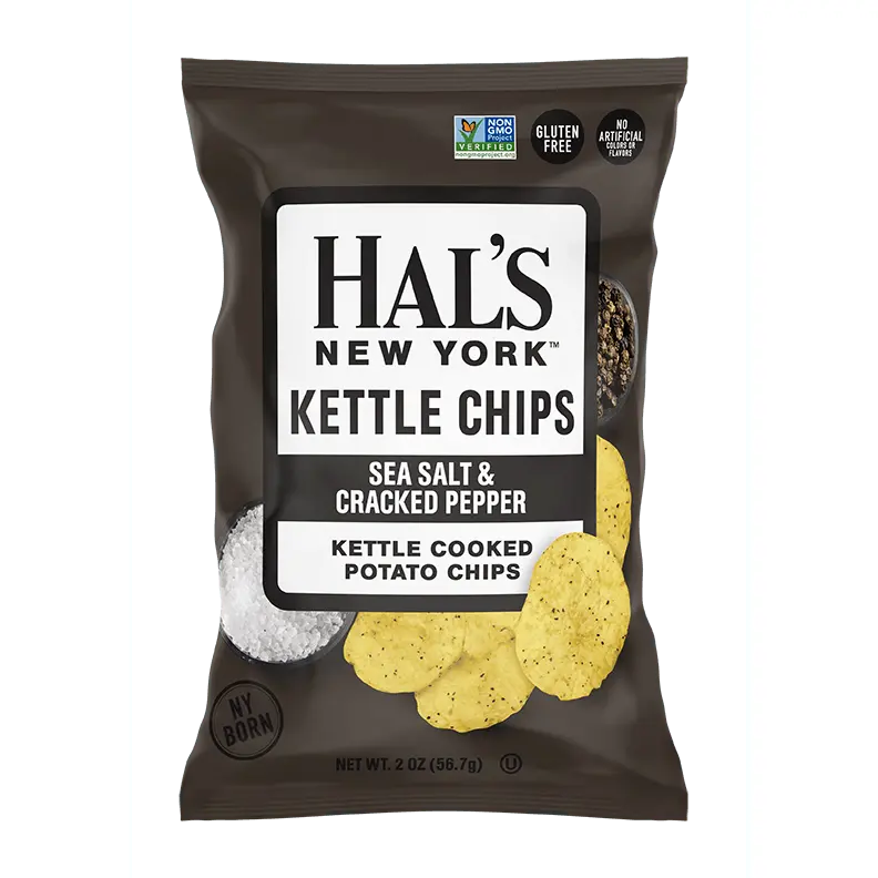 Hal's New York Kettle Cooked Gluten Free Potato Chips, Sea Salt & Cracked Pepper, 2 oz (Pack of 24)