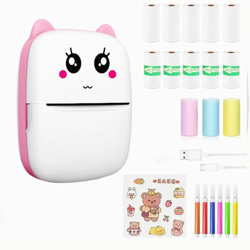 Portable Mini Printer, 1 Box USB Rechargeable Thermal Printer with Print Paper & Accessories, Portable Pocket Printer for Study Notes, Photos, DIY, Travel