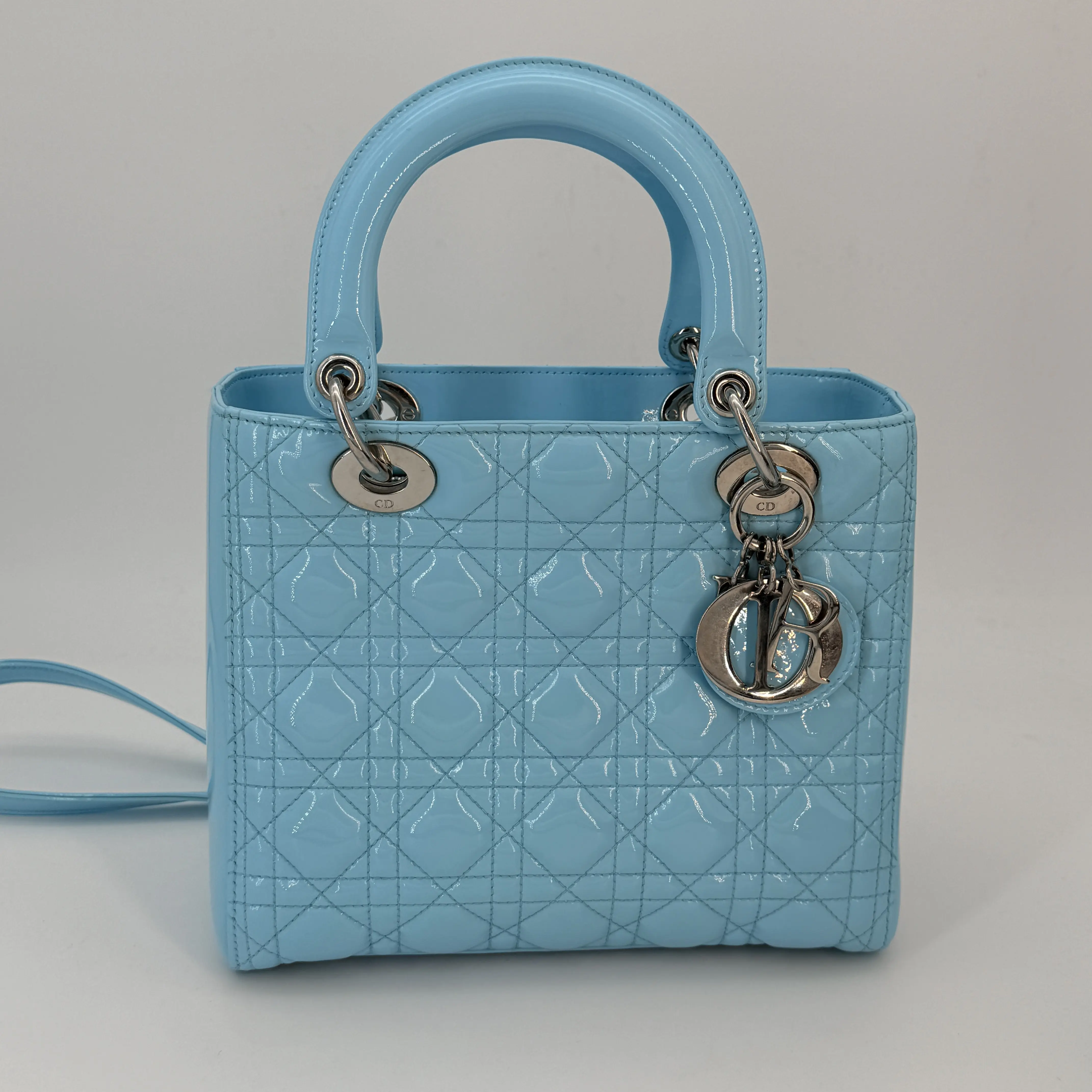 Pre-owned Dior patent Shoulder Bags Christian Blue Lady Handle Bag