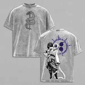 Sasuke Uchiha Tee Vintage Washed Oversized T Shirt Naruto Shippuden Anime Streetwear Manga Graphic Tee Uchiha Clan Ninja Unisex Heavyweight Cotton Dark Aesthetic Double Sided Print Anime Fan Gift