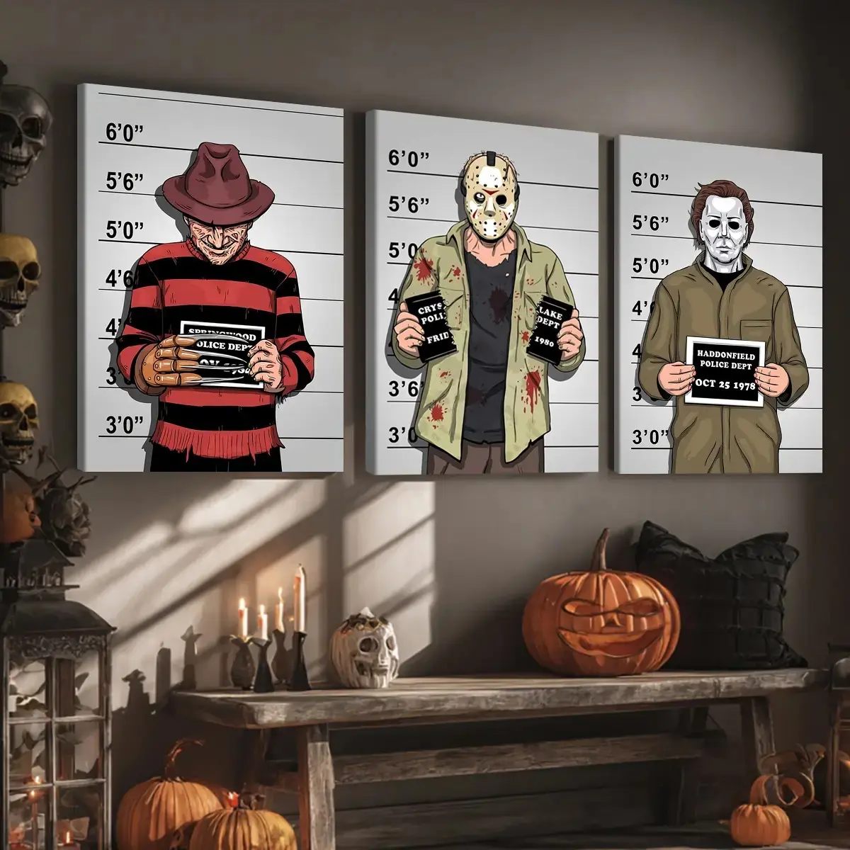 3 Counts Wooden Framed Canvas, Horror Movie Characters, Party Decorations, Home Hanging Paintings, Horror Theme, Unique Artwork, High-Definition Art, Decorative Wall Art
