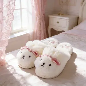 Charming Rabbit Plush Slippers for Women | Soft Ears with Bow Detail | Comfortable Indoor Home Footwear