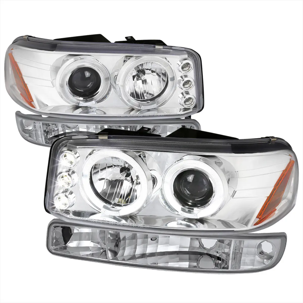 1999-2006 Sierra / Yukon XL / SLT Dual Halo Projector Headlights & Bumper Lights (Chrome Housing/Clear Lens)