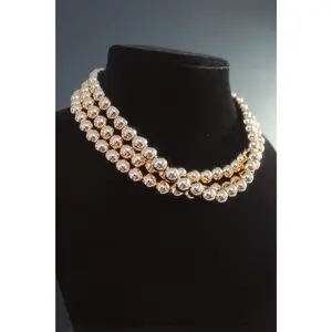 Triple Strand Gold Kris Bead Necklace