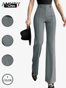 Women's High-Waisted Straight-Leg Trousers, Casual Drop Waist Pants, Plain Suit Long Pants, Spring & Fall Fashion, Casual Wear