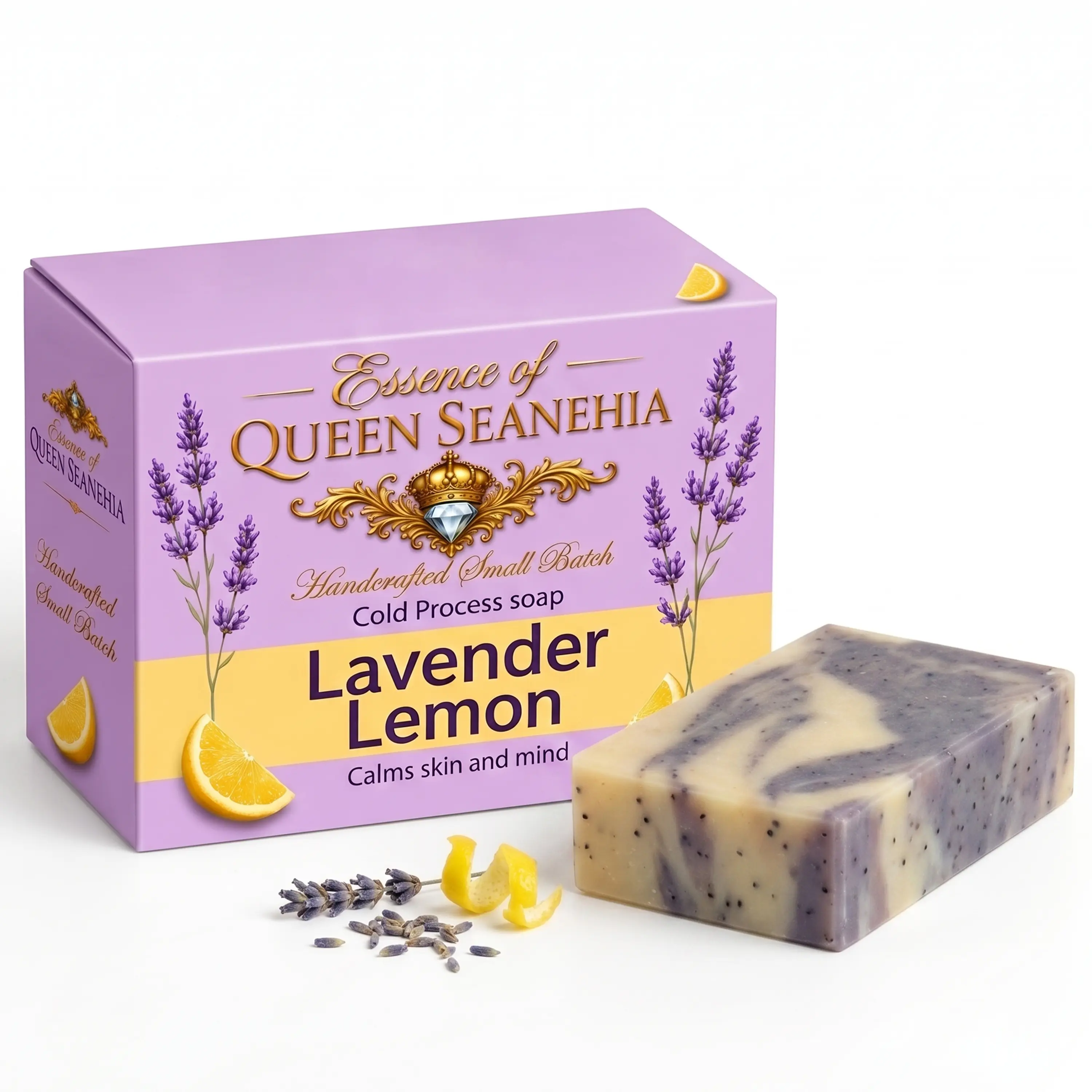 Essence of Queen Seanehia Lavender Lemon Cold Process Soap Calms Skin and Mind Handcrafted with Sweet Basil
