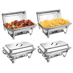 4-Pack Stainless Steel Chafing Dish Set, 9QT Full-Size Buffet Warmers with Lids, Fuel Holders & Foldable Design, Dishwasher-Safe for Desserts, Soups, Stews, Parties & Weddings