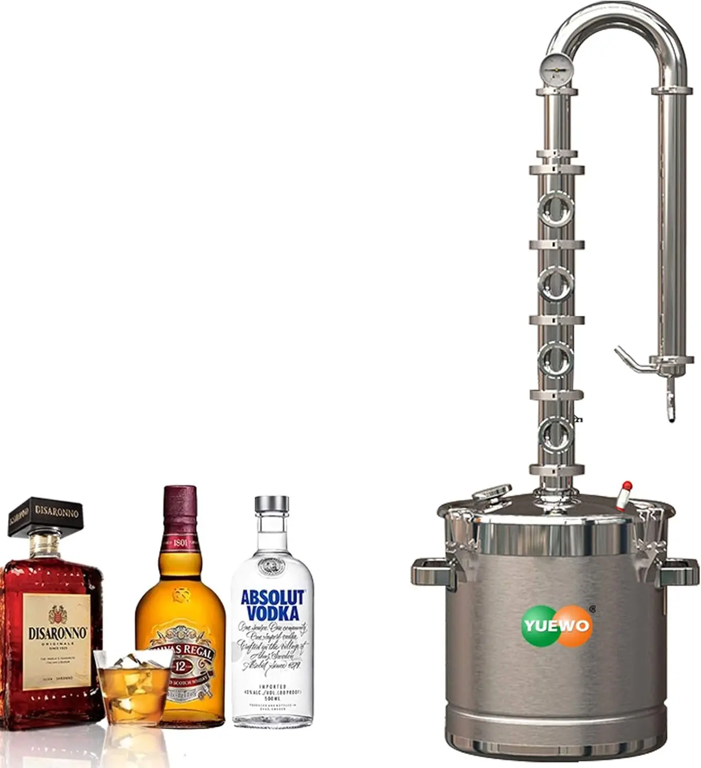 YUEWO 5.8Gal/22Litres 304 Stainless Steel Alcohol Distiller Flute Reflux Column Still with Sight Glasses Home Brewing Wine Making Kit for DIY Whisky Brandy Gin Vodka Alcohol(Produce 92% ABV)