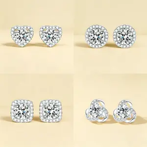 Sparkly 4 Pairs Moissanite Inspired CZ Earrings Set for Women, Brilliant Cut Cubic Zirconia, Hypoallergenic Stud Earrings