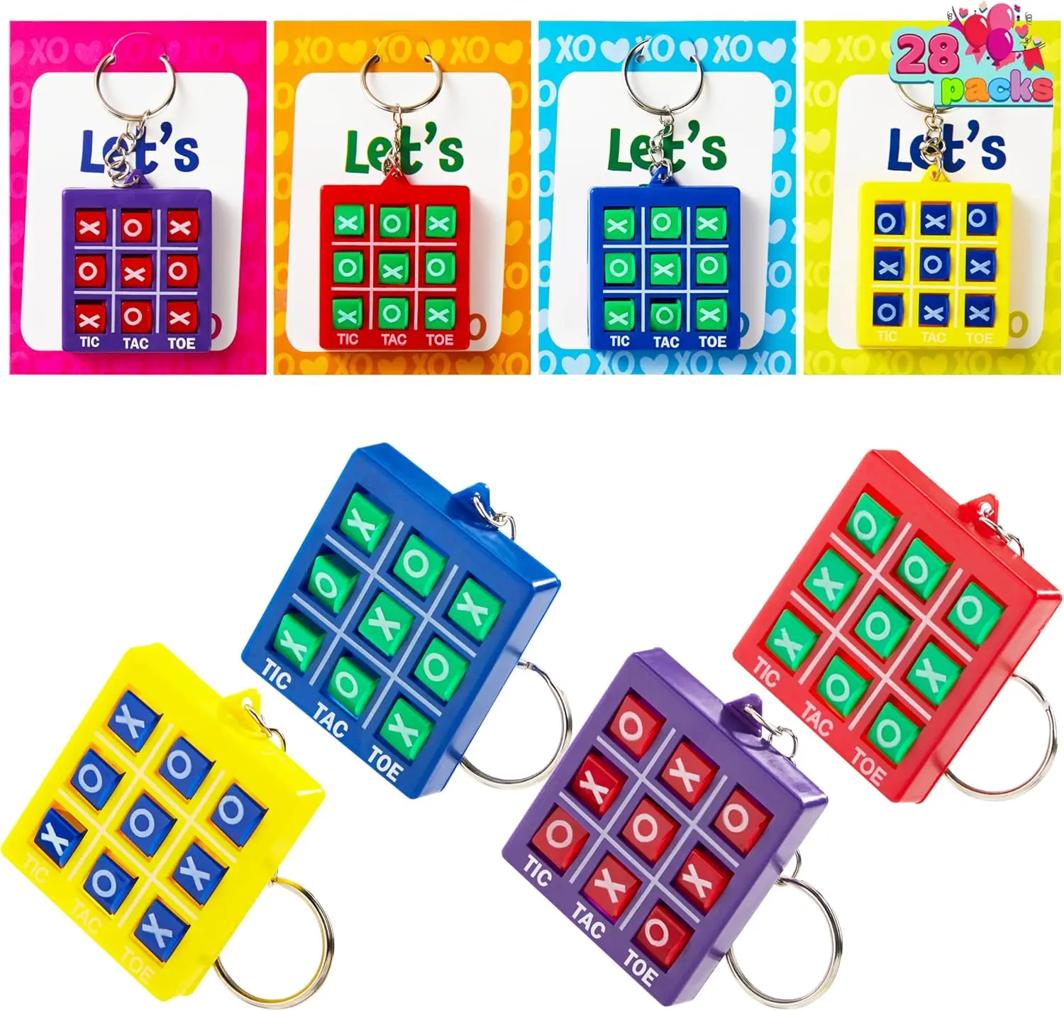 28 Pcs Valentine's Day Gift Cards with Tic-Tac-Toe Keychain