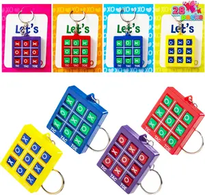 28 Pcs Valentine's Day Gift Cards with Tic-Tac-Toe Keychain