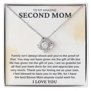 Second Mom Gift Necklace Present To Other Mother Bonus Mom Gift Meaningful Wedding Present, Mother's day Gift Necklace With Meaningful Message Card Inside & Box