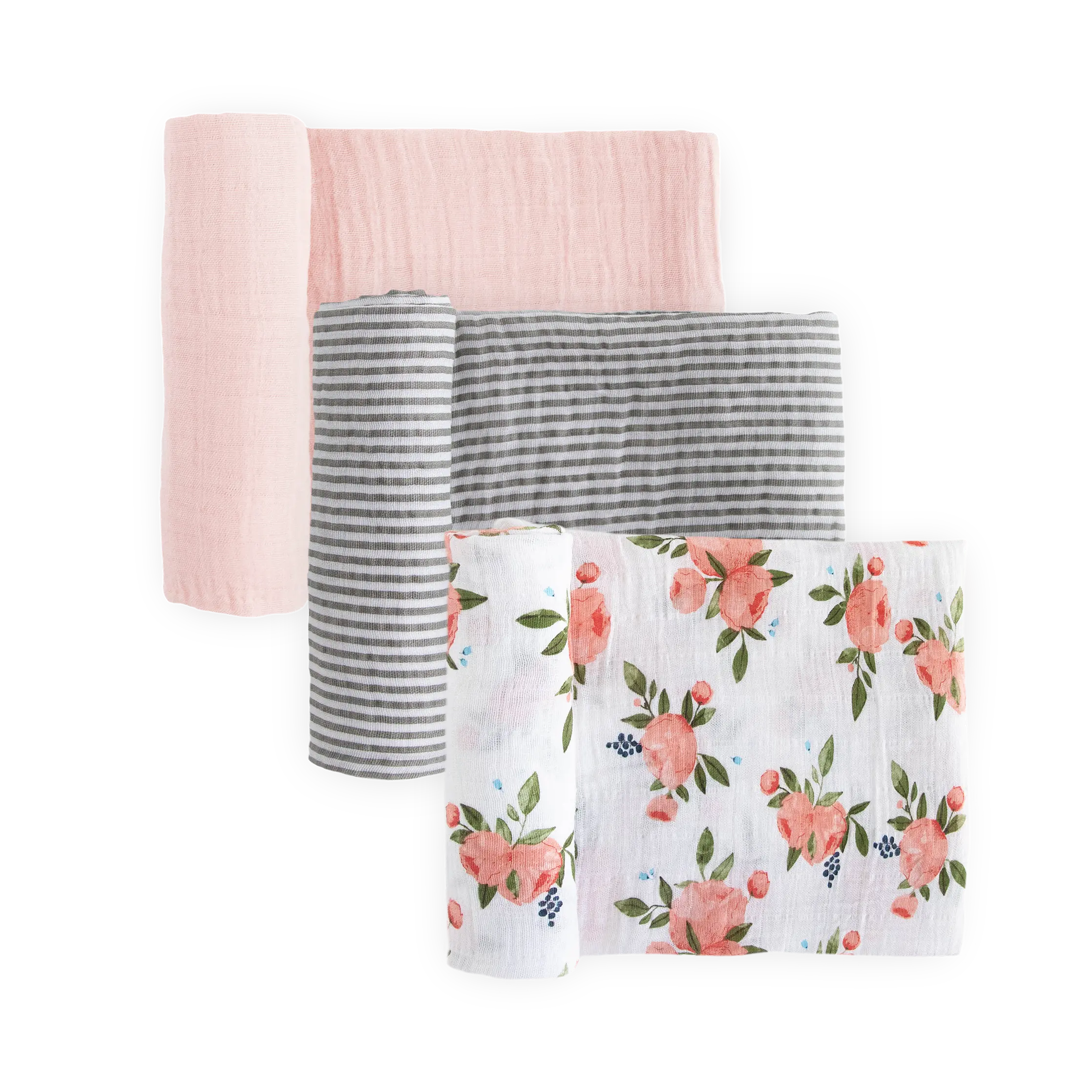 Cotton Muslin Swaddle Blanket 3 Pack - Watercolor Roses 2