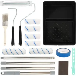17 pcs paint roller kit with long extension pole microfiber paint kit for house painting paint rollers 9 inch mini wall paint roller covers paint brush frame tray painters tape sanding block