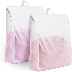 OTraki Large Mesh Laundry Bag 2 Pack 24 x 32 inch Hanging Lingerie Bag Mesh Laundry Bags with Handles for Delicates Laundry Washing Machine Zipper Opening Wash Bag for Coat Sweater Sock Sheet, White