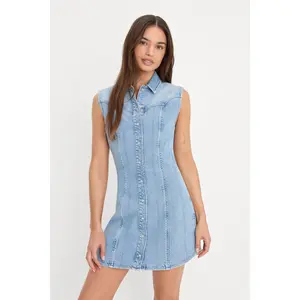 DOLLY SLEEVELESS DENIM MINI DRESS | LIGHT BLUE DOLLY SLEEVELESS DENIM MINI DRESS | LIGHT BLUE