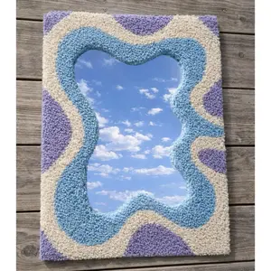 Hand Tufted Geometric Rug Mirror with Unique Wavy Design and Vibrant Color Scheme for Modern Decor