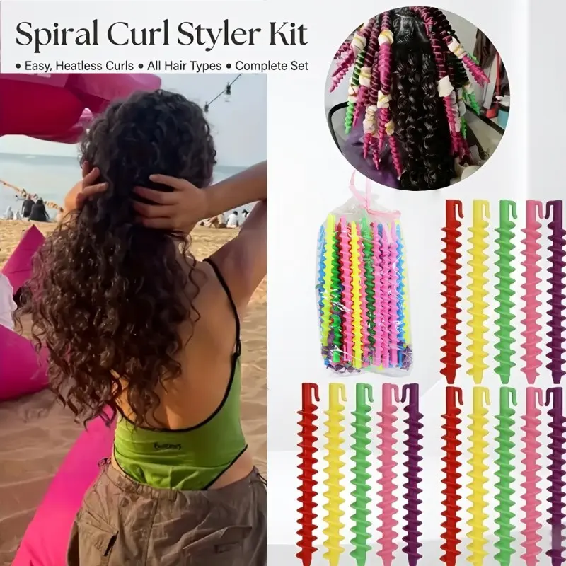 Spiral Hair Rollers Heatless Curlers Set for Women, Curl Defining Perm Rods for Frizz-Free Waves, DIY Hair Styling Tools for Daily & Salon Use Wavy Curly Kit Heatless Curling Rod Complete Curly Kit Heat Free Curls