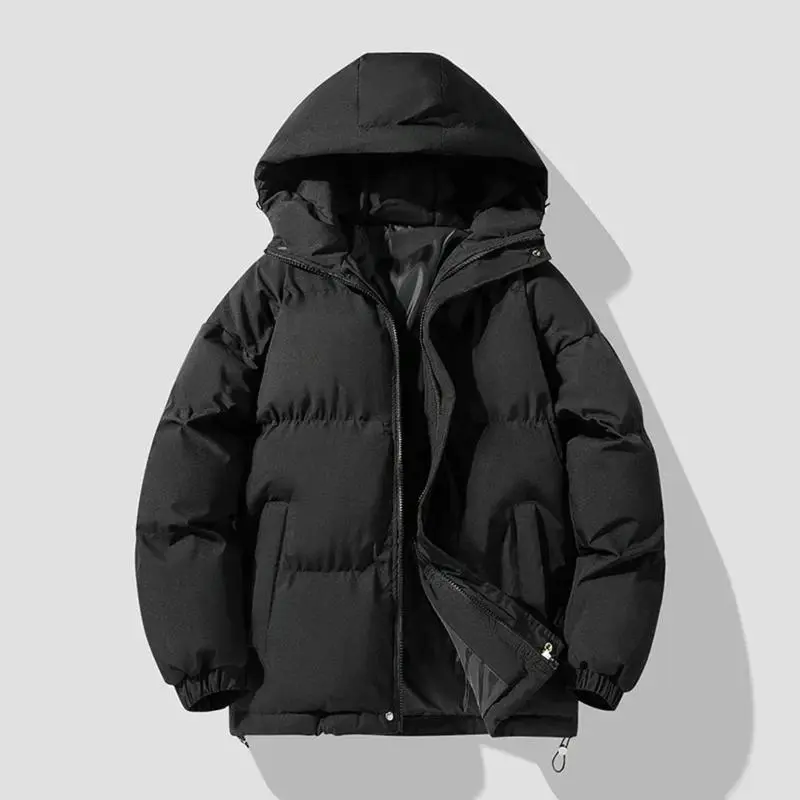 Casual Puffer Jacket for Men & Women, Thick Cotton-Padded Loose Fit Coat with Hood, Warm Winter Outerwear, Tops